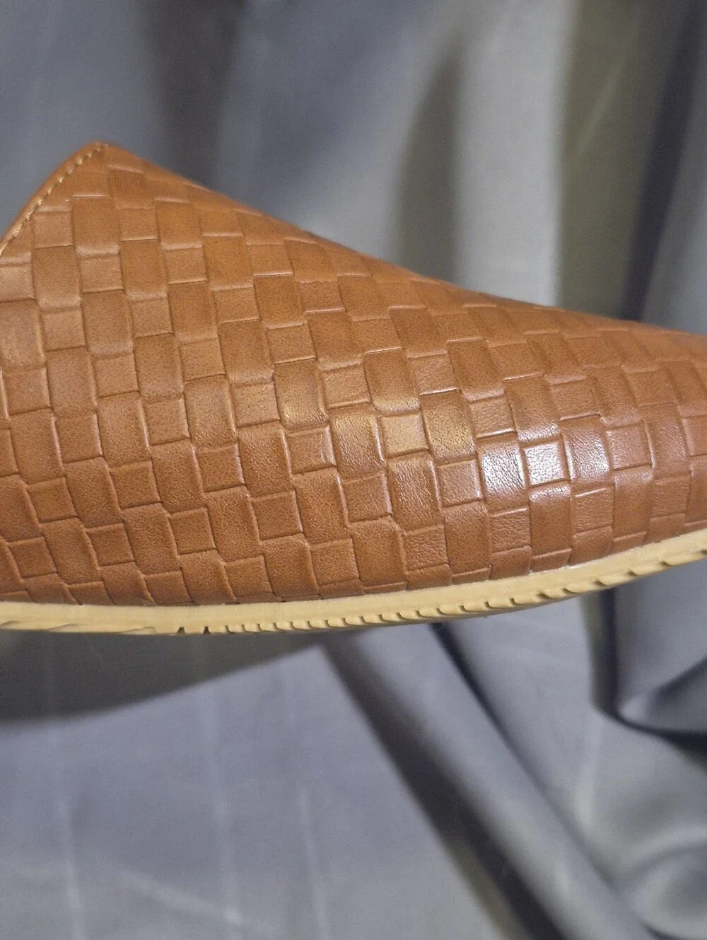 NWOT Leather Women's Woven Slingback Flats in Cognac Brown